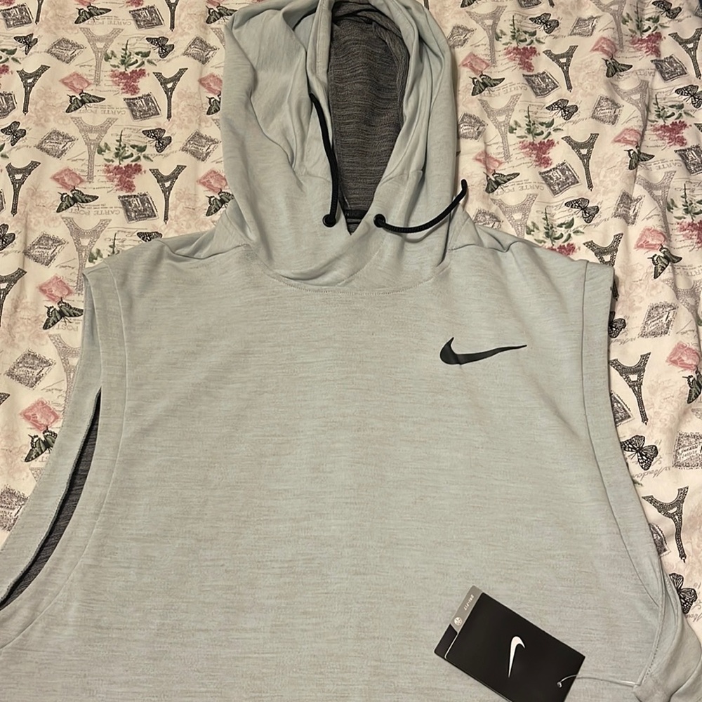 Mens work out body building Nike dri fit sleeveless shirt with hood